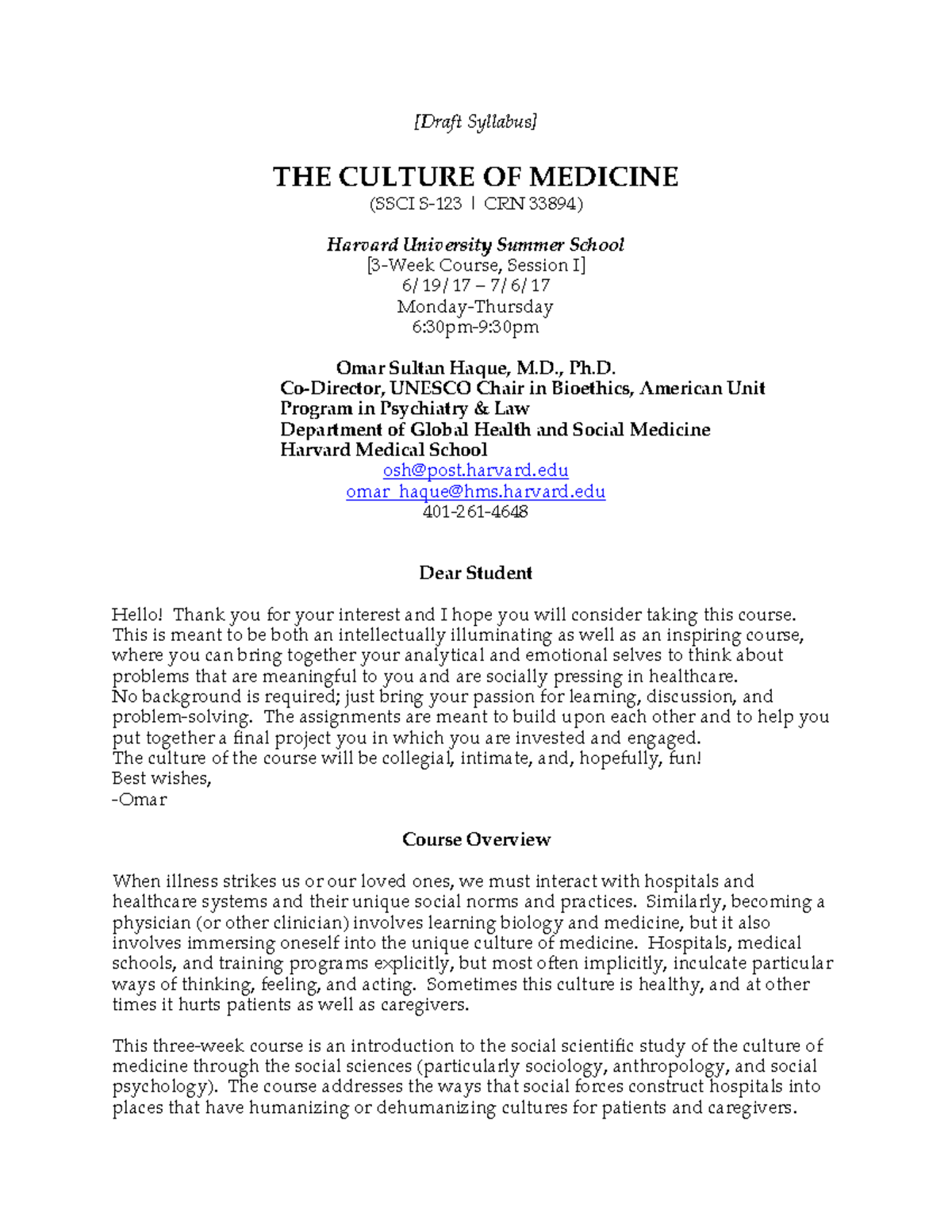 The Culture of Medicine syllabus 3817 [Draft Syllabus] THE
