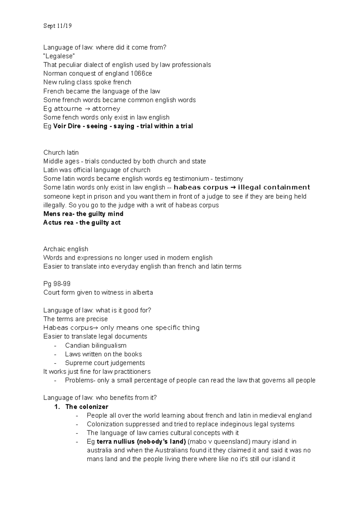 2 - Lecture notes 1-3 - Sept 11/ Language of law: where did it come ...