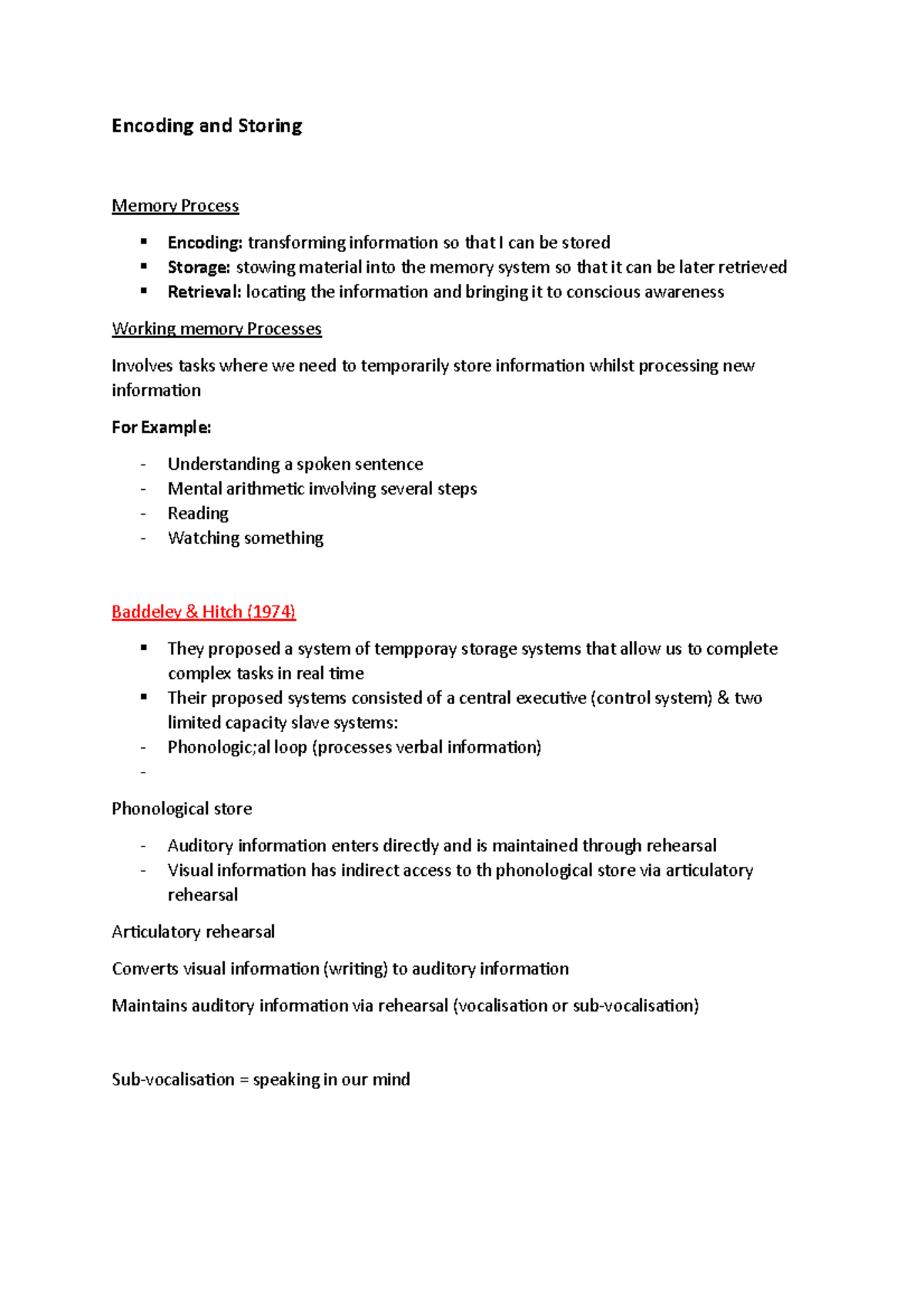 Encoding and storage - Cognitive Processing - Encoding and Storing ...