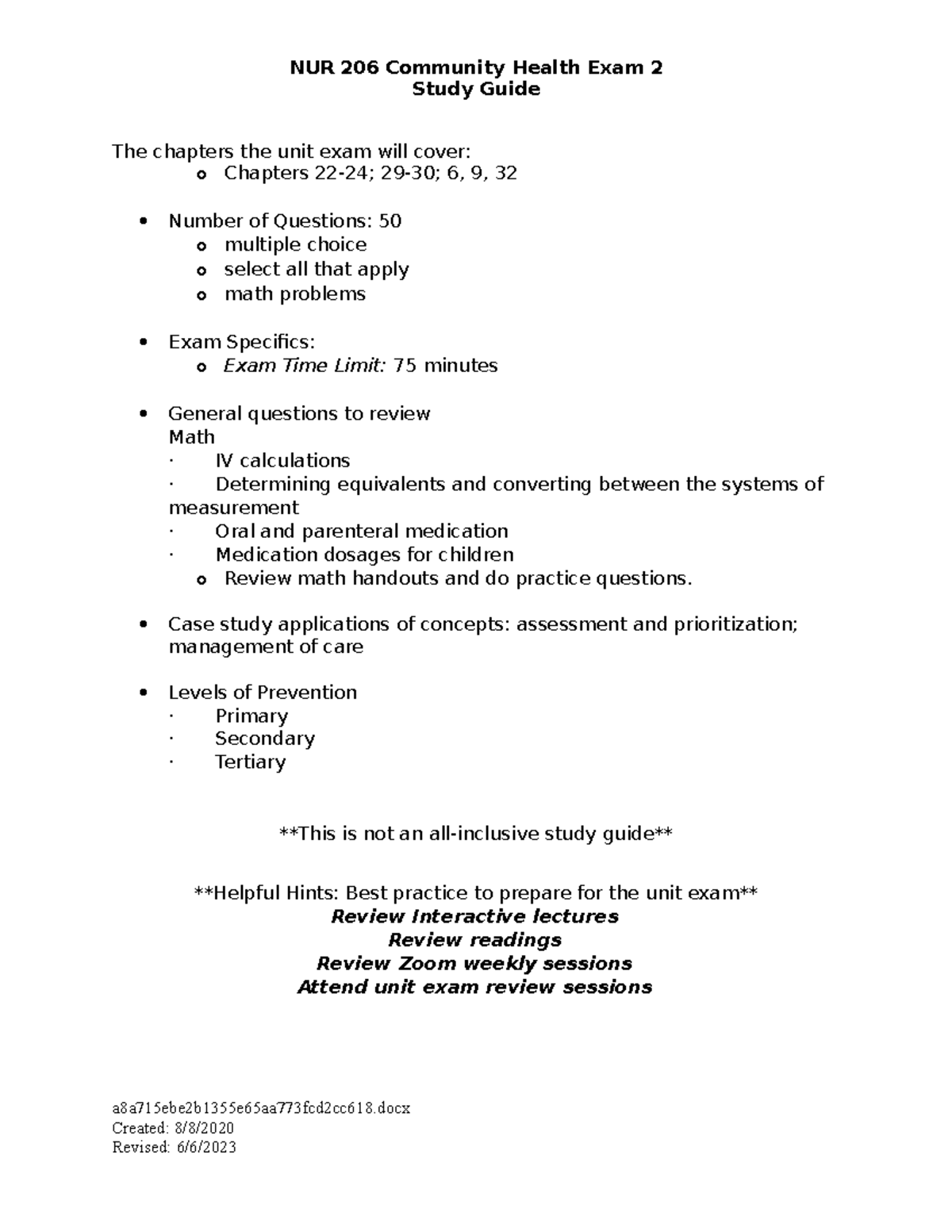Exam 2 Study Guide - Study Guide The chapters the unit exam will cover ...