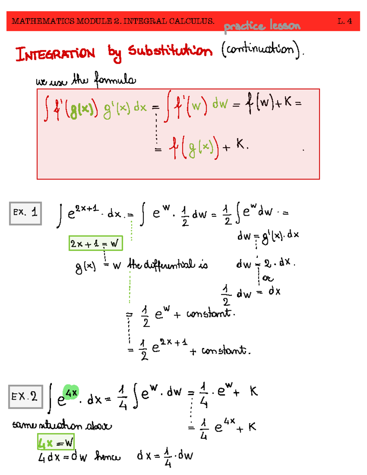 Integrals LESSON 4 - LECTURE NOTES - MATHEMATICS MODULE 2. INTEGRAL ...