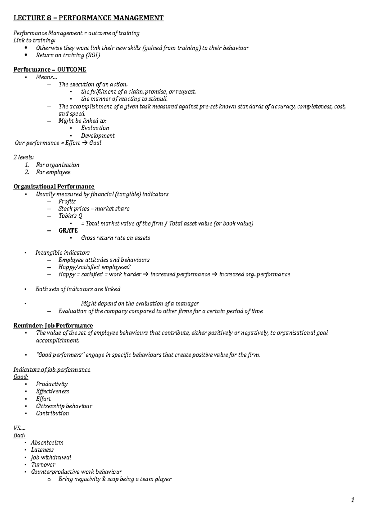 Lecture 8 Performance Management - LECTURE 8 – PERFORMANCE MANAGEMENT ...