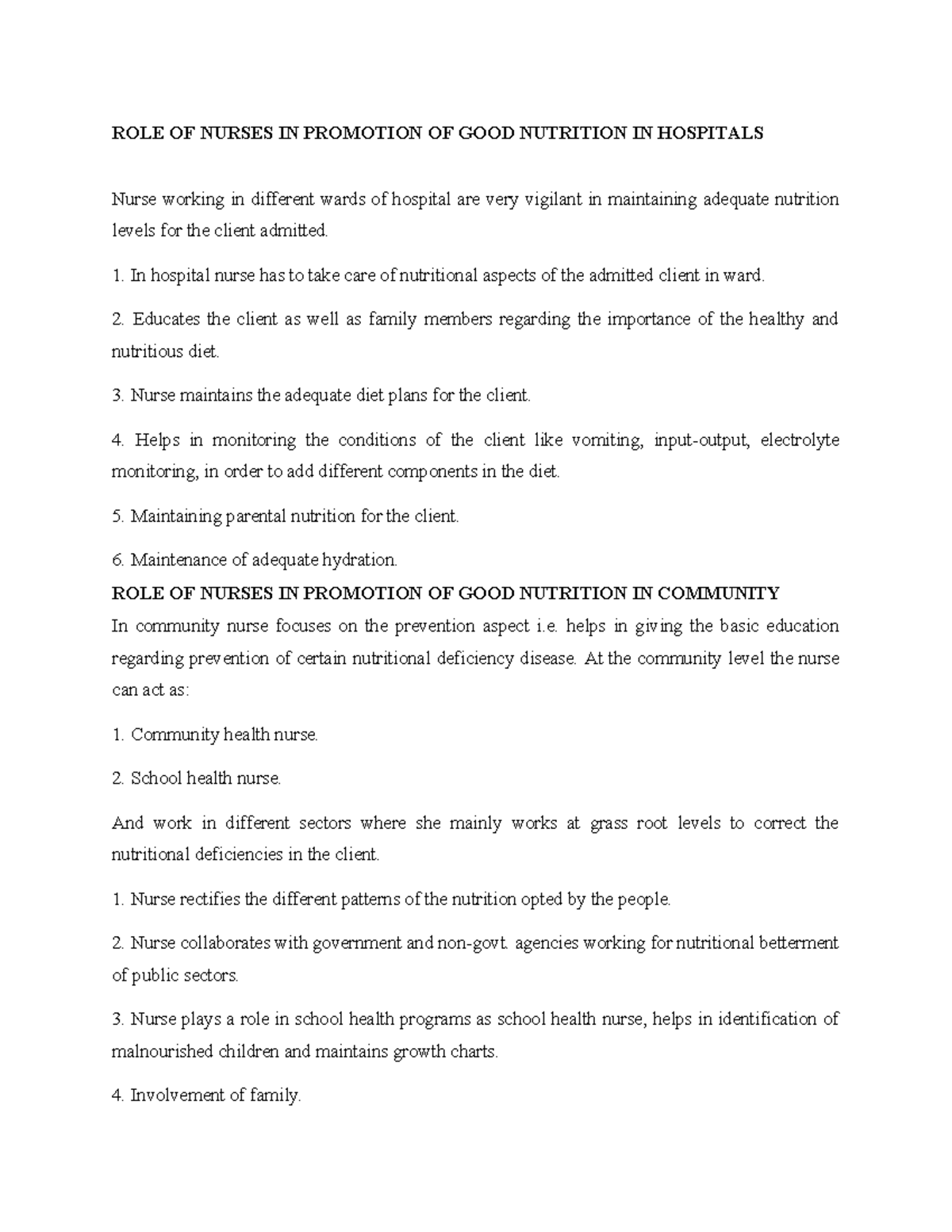 ROLE OF Nurses IN Promotion OF GOOD Nutrition - ROLE OF NURSES IN ...