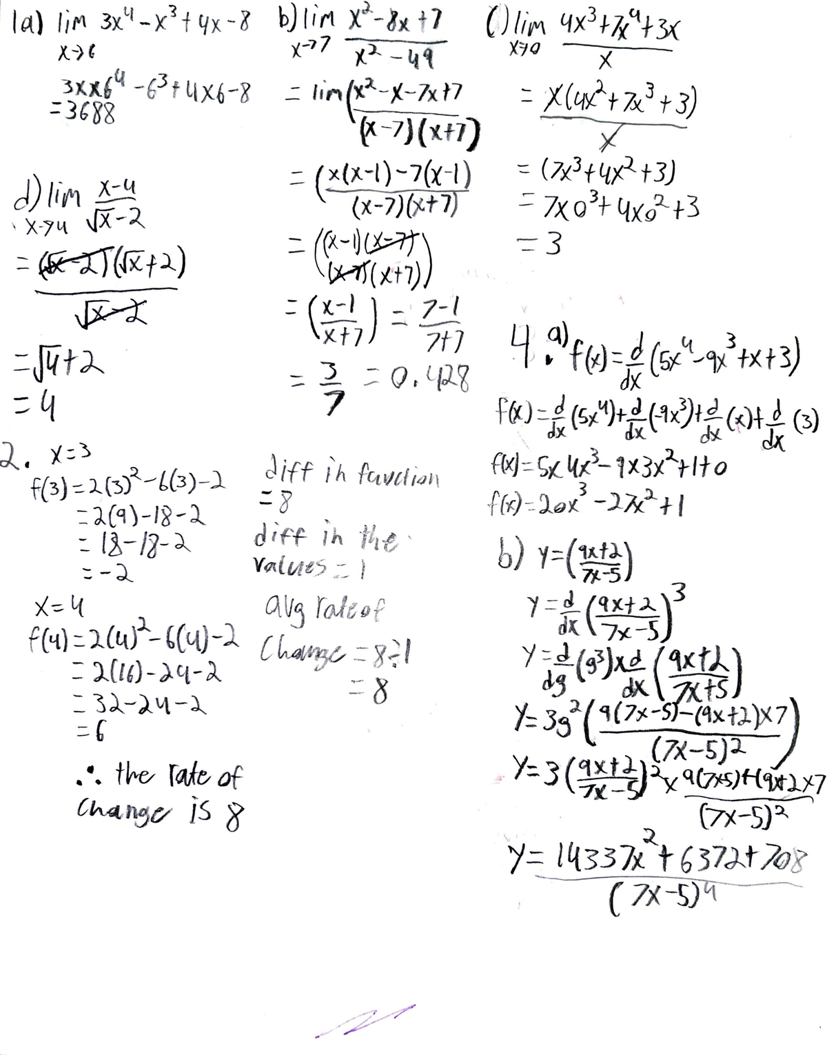 Calculas unit test - Calculus unit test - I~) f Jf'\ 3x( - X 1 f 9 X ...