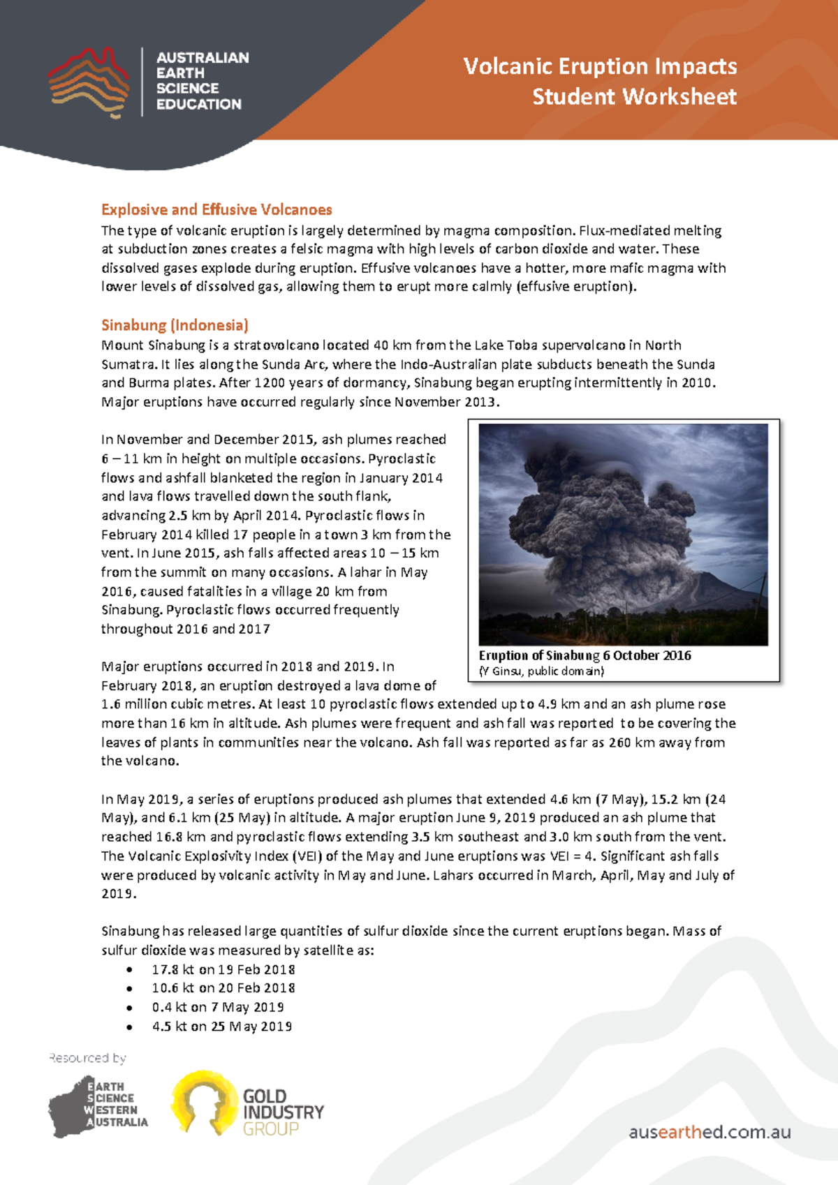 Volcanic Eruptions Impacts - Student Worksheet Explosive and Effusive ...