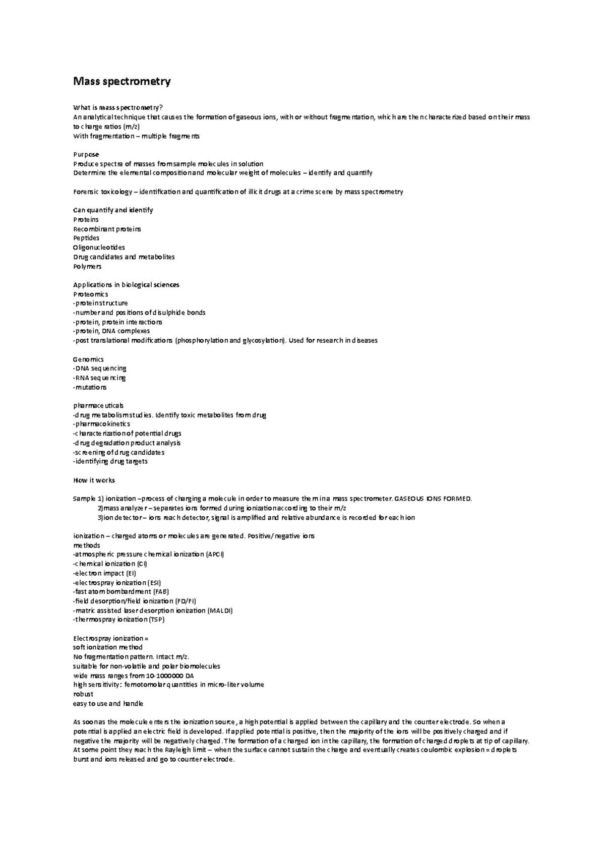 Mass spectrometry - Detailed notes - Mass spectrometry What is mass ...