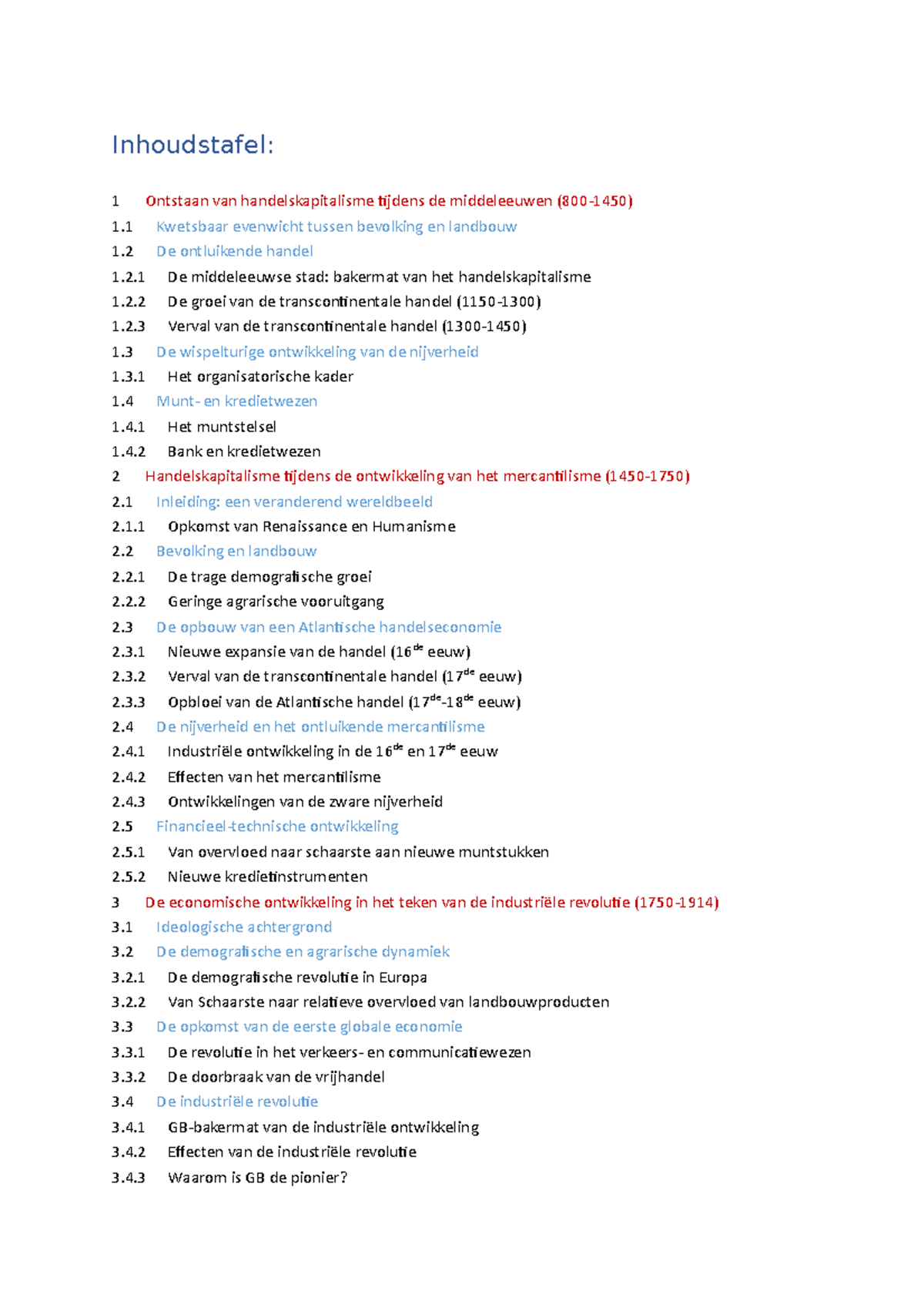 Inhoudstafel - Samenvatting Keuzevak Handelswetenschappen, Economische ...