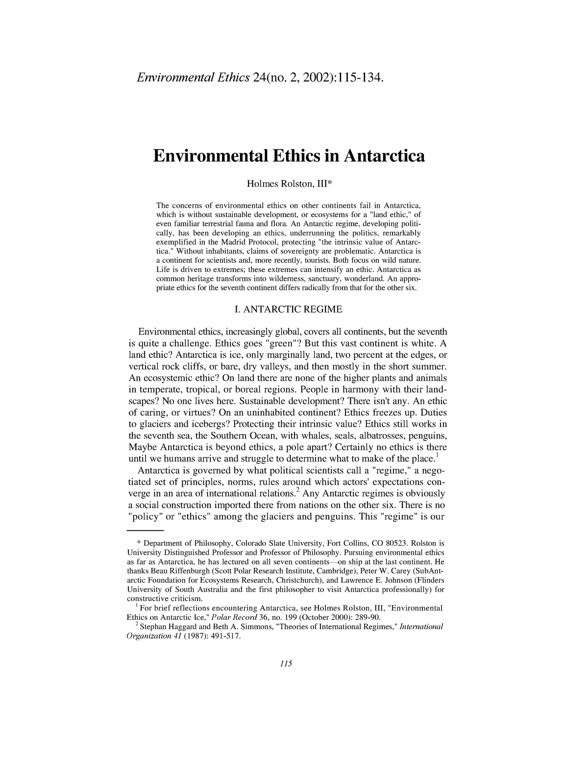 Environmental Ethics In Antartica - Environmental Ethics 24(no. 2, 2002 ...