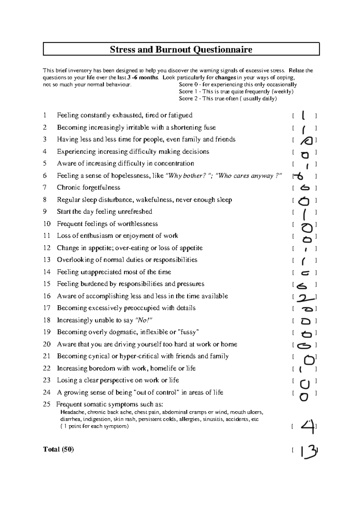 Stress and Burnout Questionnaire - Relate the questions to your life ...