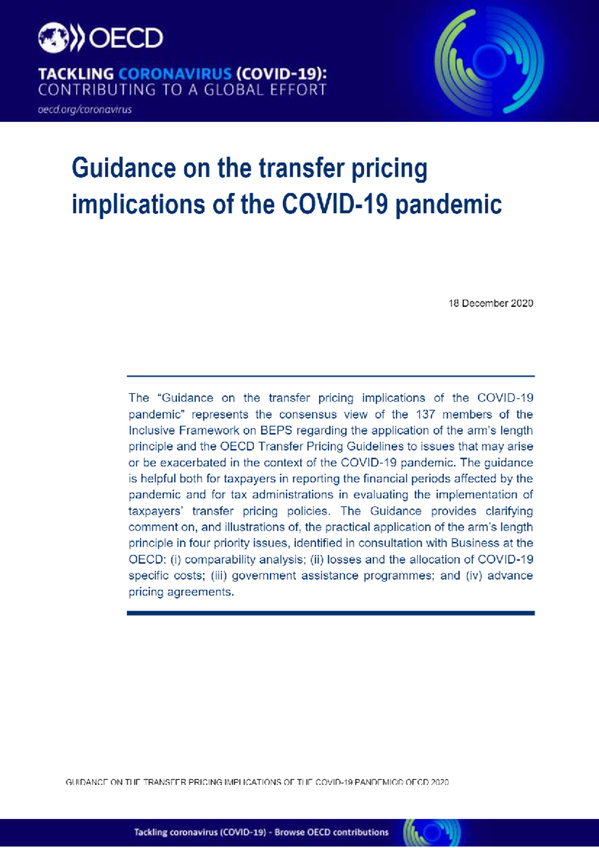 Guidance on the transfer pricing implications of the Covid-19 pandemic ...