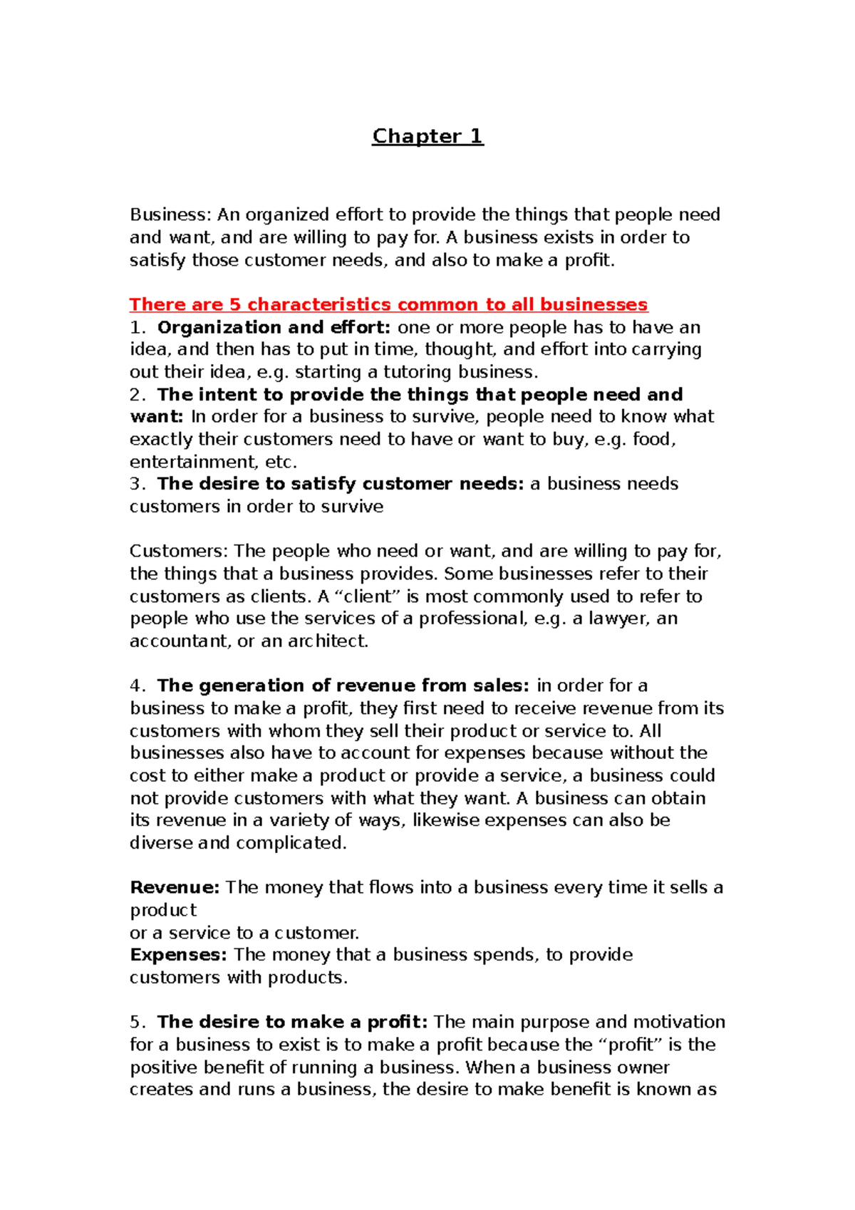 MGTA Chapter 1 - MGTA01 notes - Chapter 1 Business: An organized effort ...