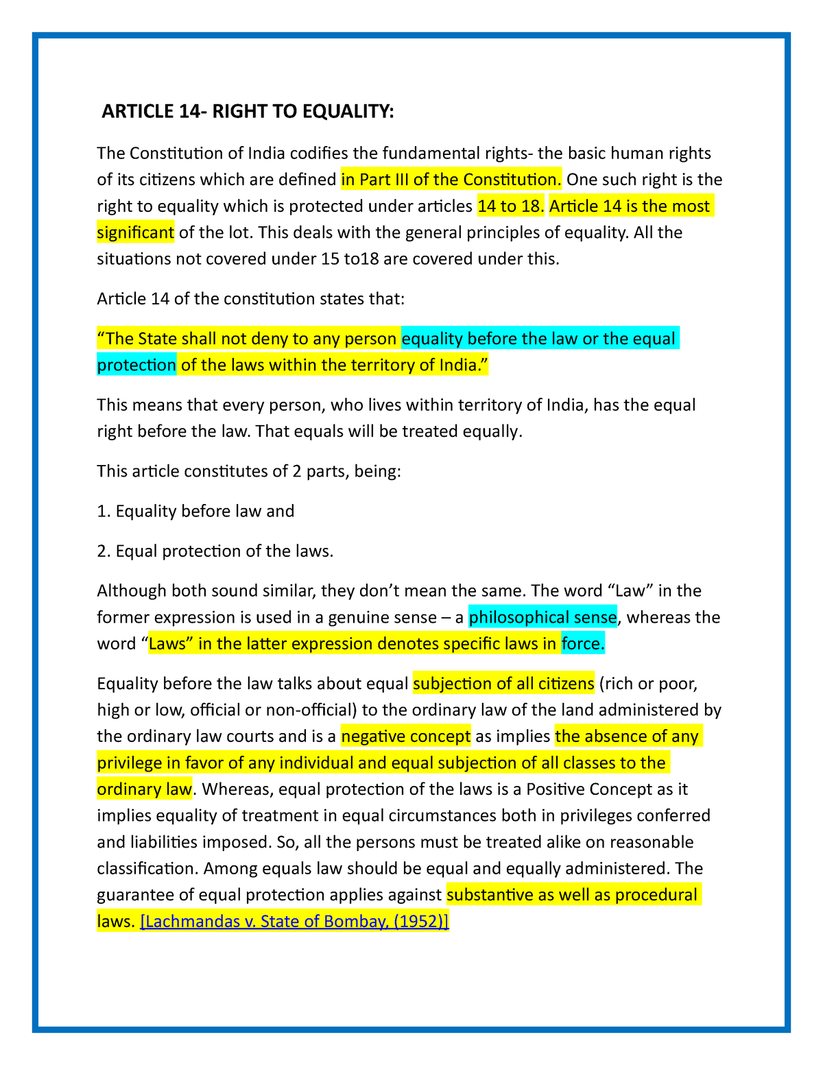 article 14 case study in india