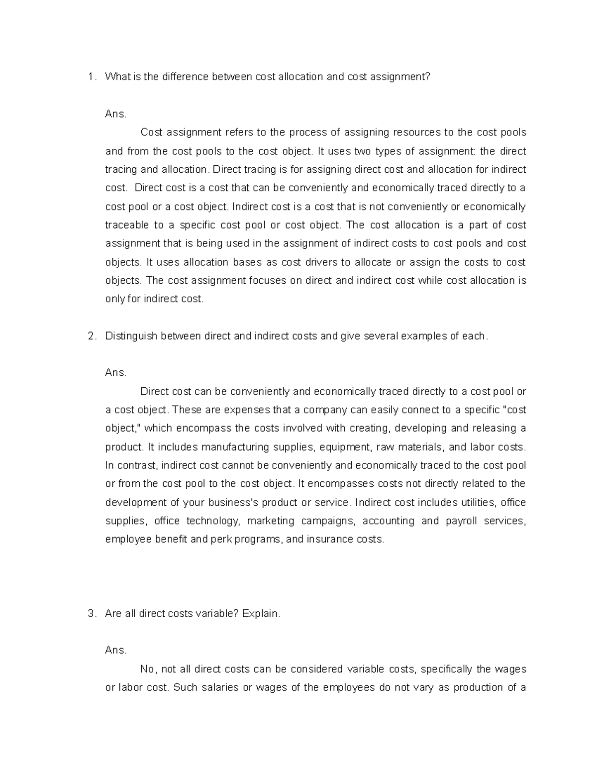 cost assignment nedir