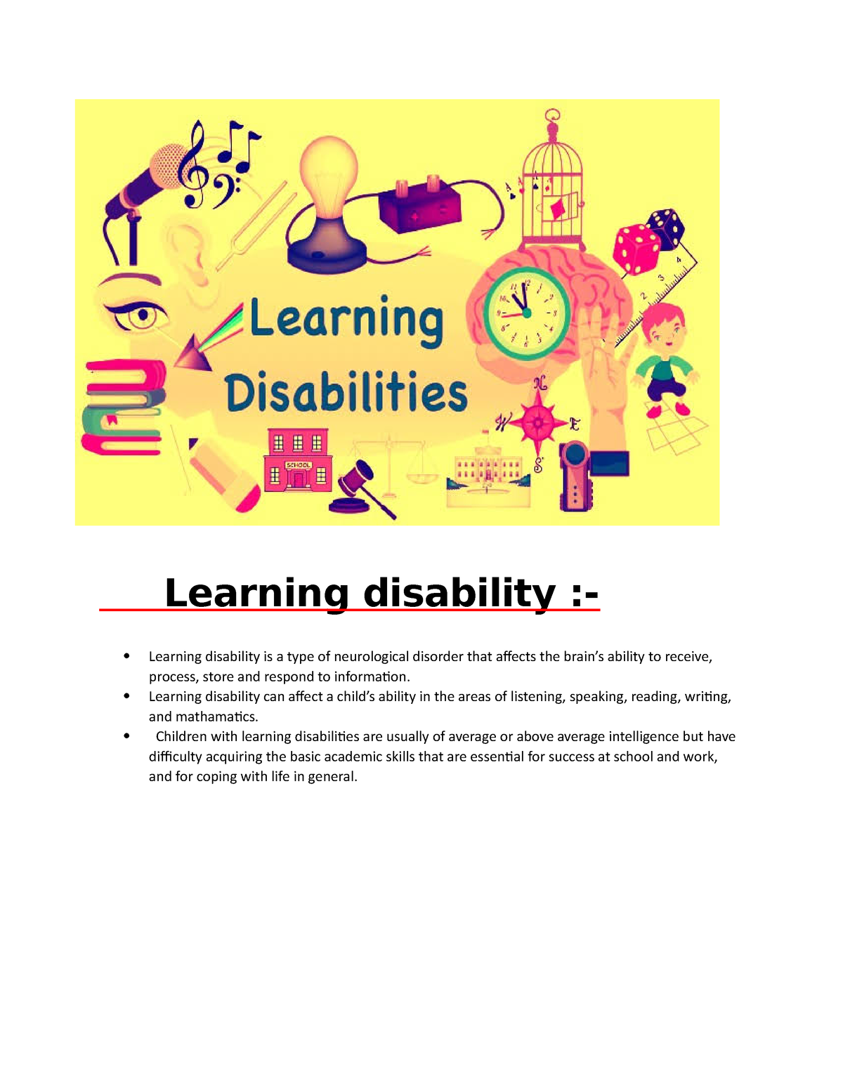 Simple Notes Of Learning Disability, Including Dislexia, Discalculia ...