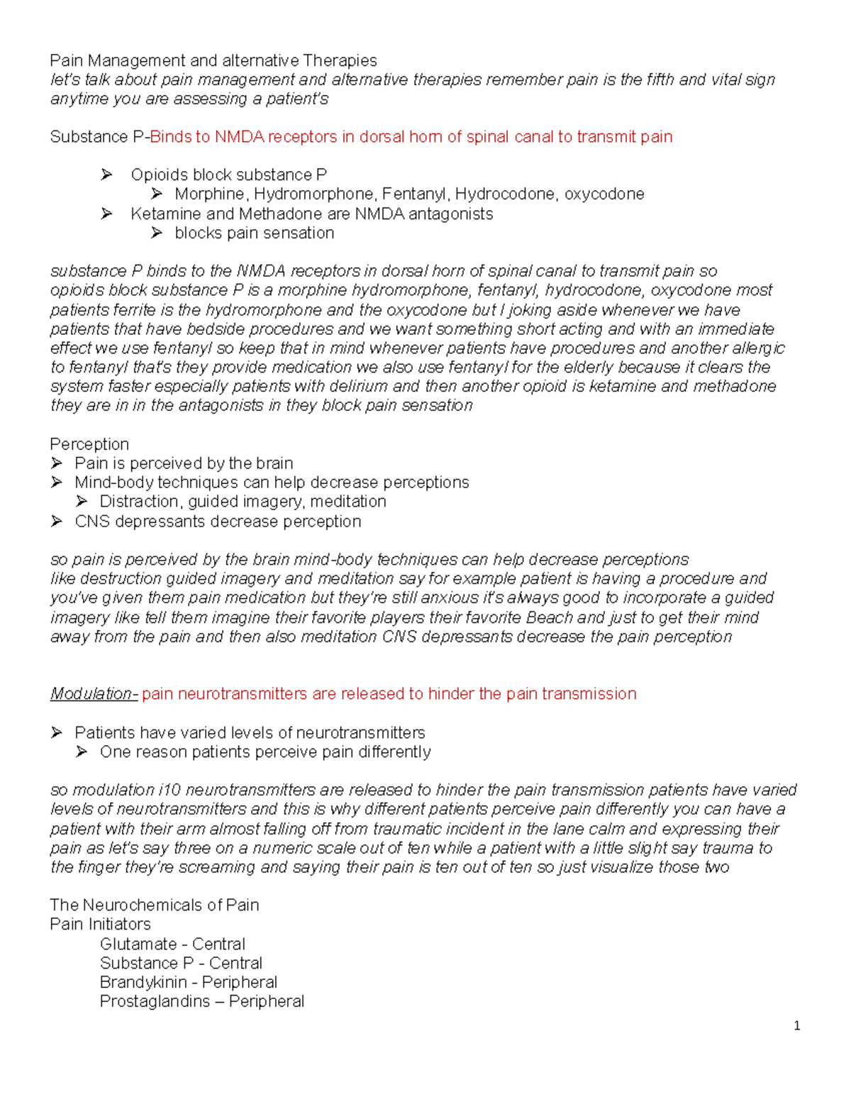 Pain Management lecture notes - Pain Management and alternative ...