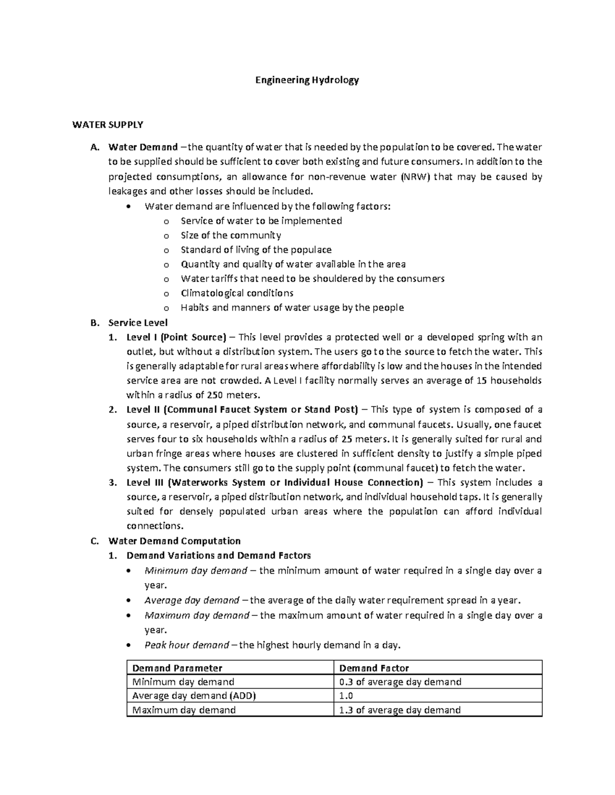 CE 352 Hydrology Finals Notes - Engineering Hydrology WATER SUPPLY A ...