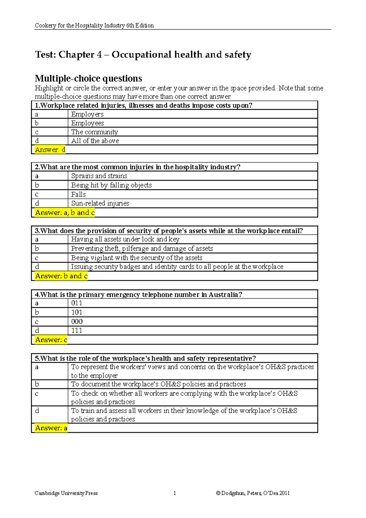 Test ans04 for lab safety Test Chapter 4 Occupational health and