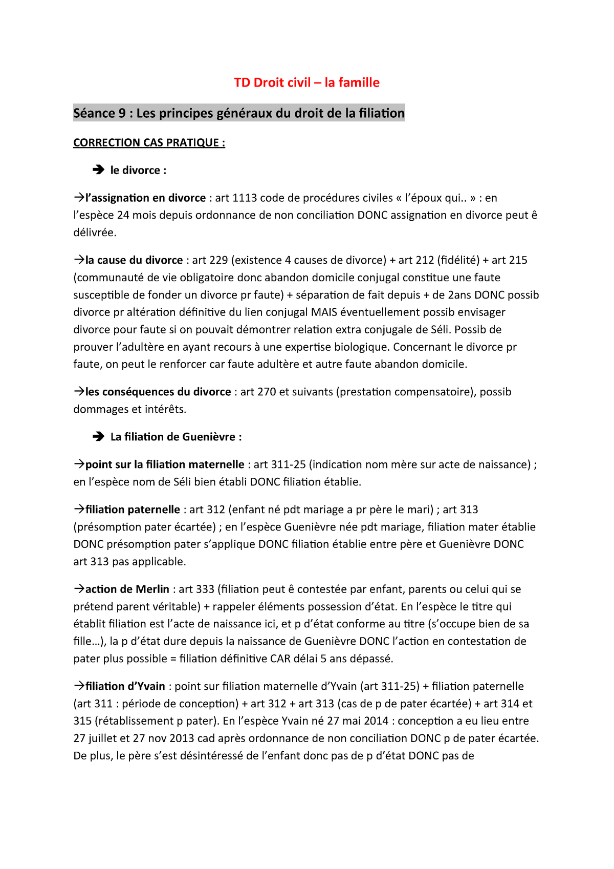 Cas Pratique Droit Civil Corrigé Filiation