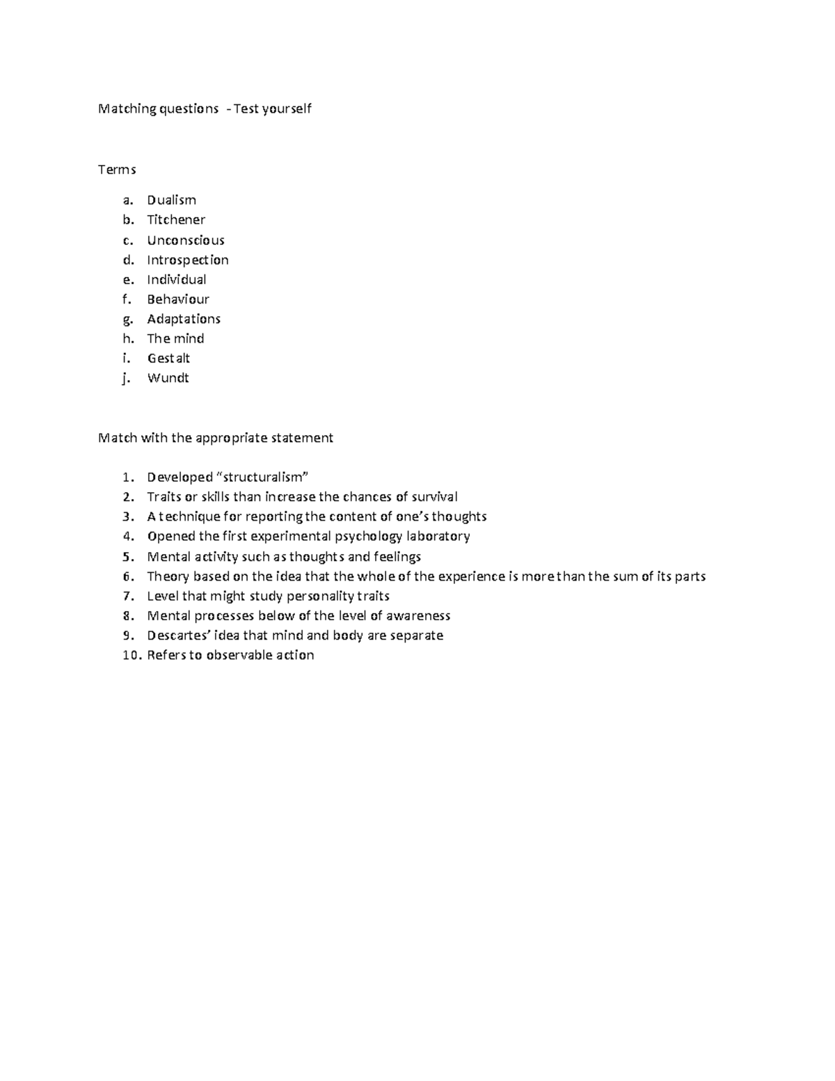 Samplematchingquestions - Matching questions - Test yourself Terms a ...