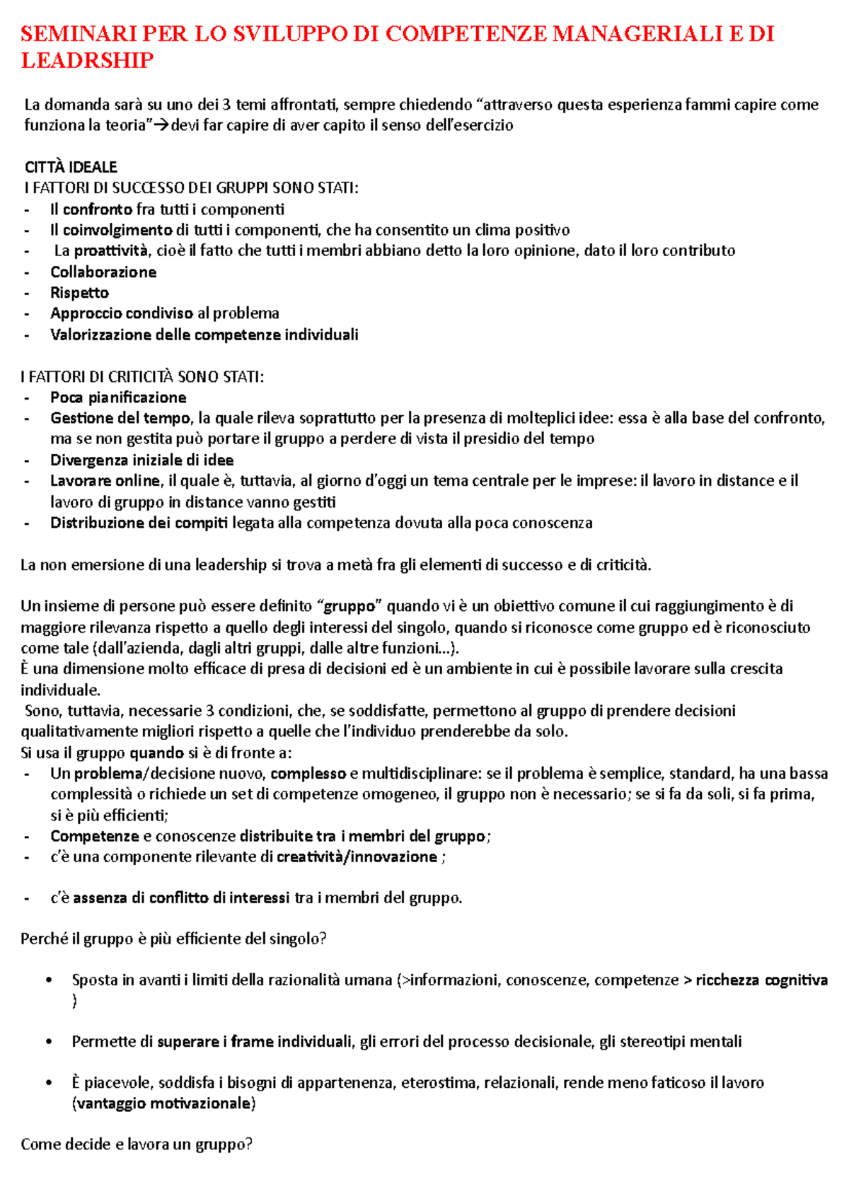 Seminari PER LO Sviluppo DI Competenze Manageriali E DI Leadrship ...