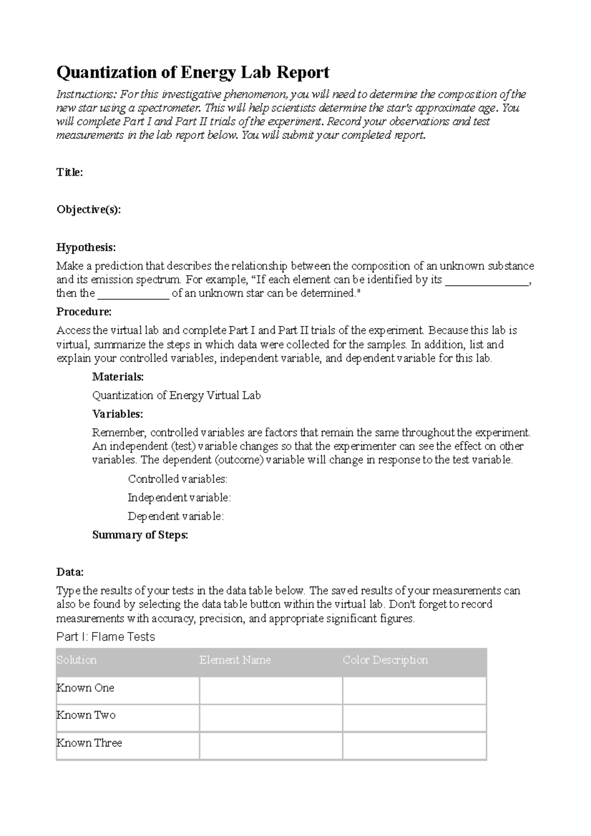 Quantization energy lab report Quantization of Energy Lab Report Instructions For this Studocu