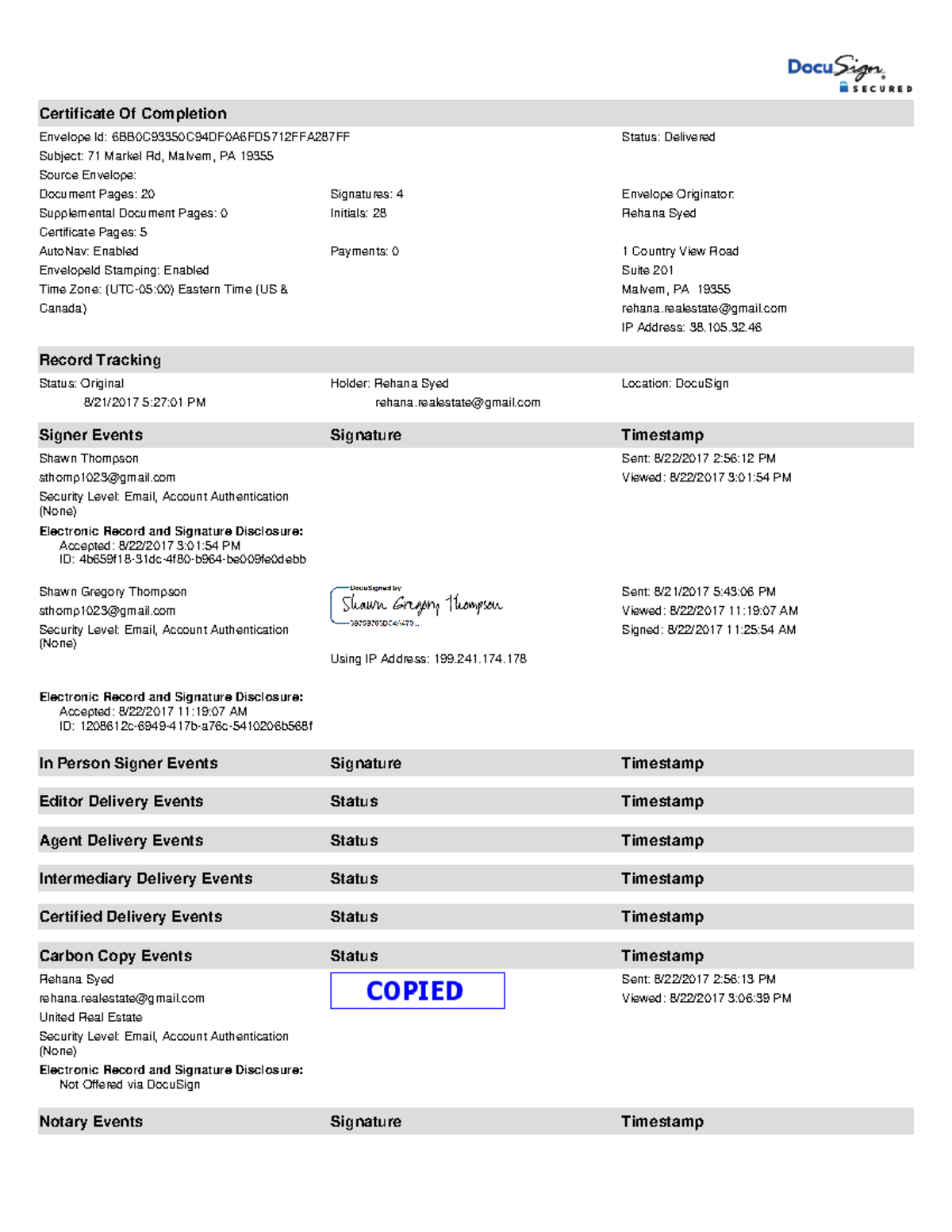 Summary - Certificate Of Completion Envelope Id ...