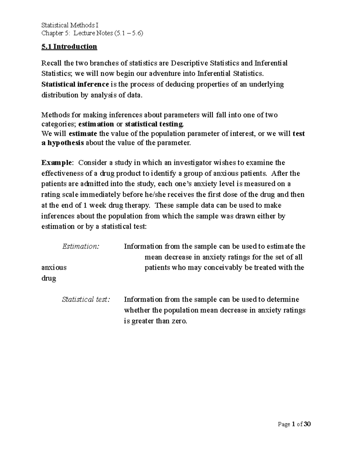 F2019 4013 Ch 5 part 1 - Lecture notes 11-12 - Chapter 5: Lecture Notes ...