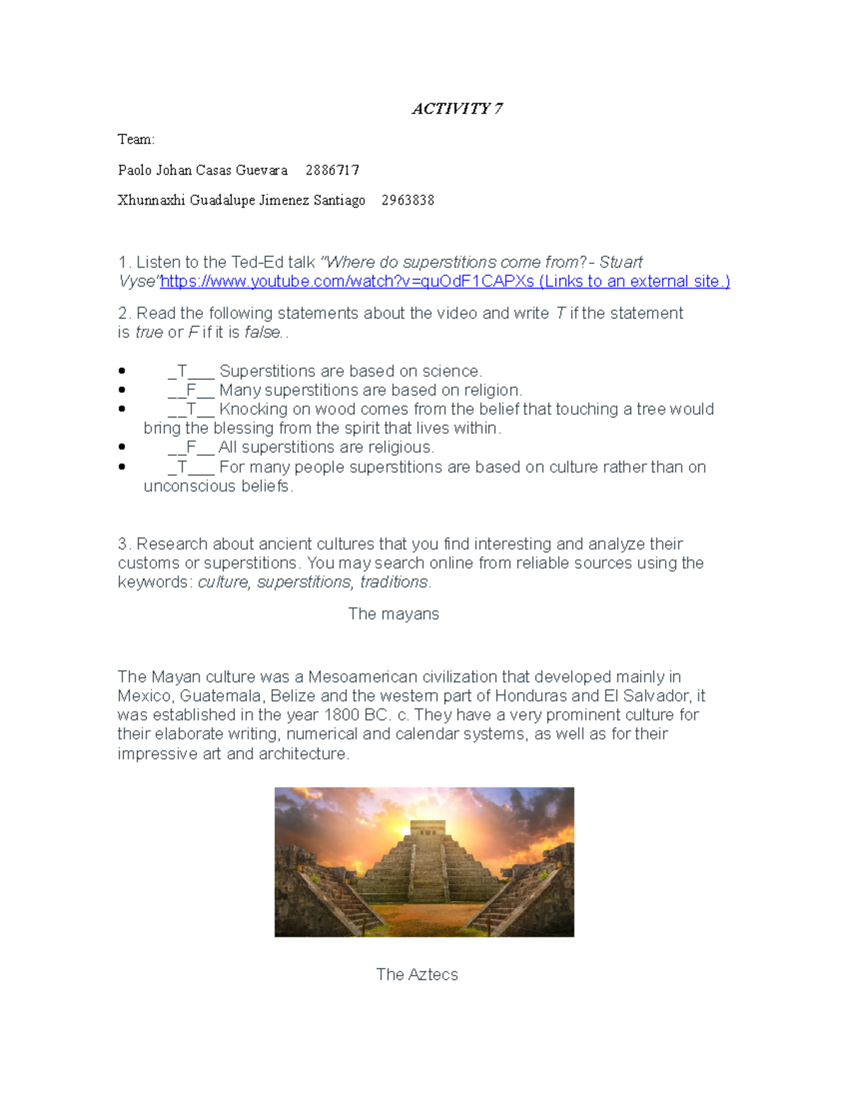 Activity 7 - English III function of school - ACTIVITY 7 Team: Paolo ...
