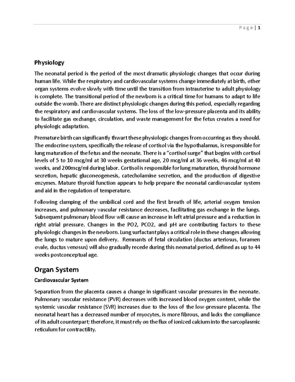 Physiology Lecture Notes 1 18 Physiology The Neonatal Period Is The