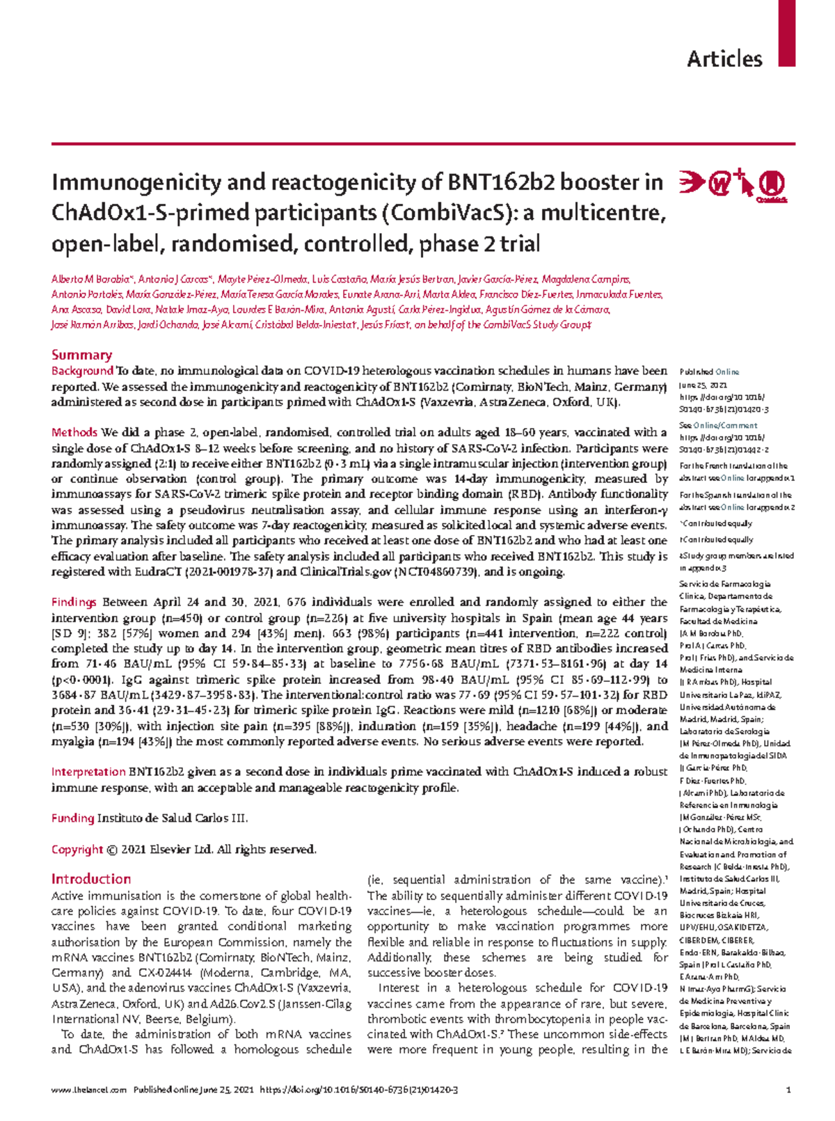 Immunogenicity And Reactogenicity Of BNT162b2 Booster In Ch Ad Ox 1-S ...