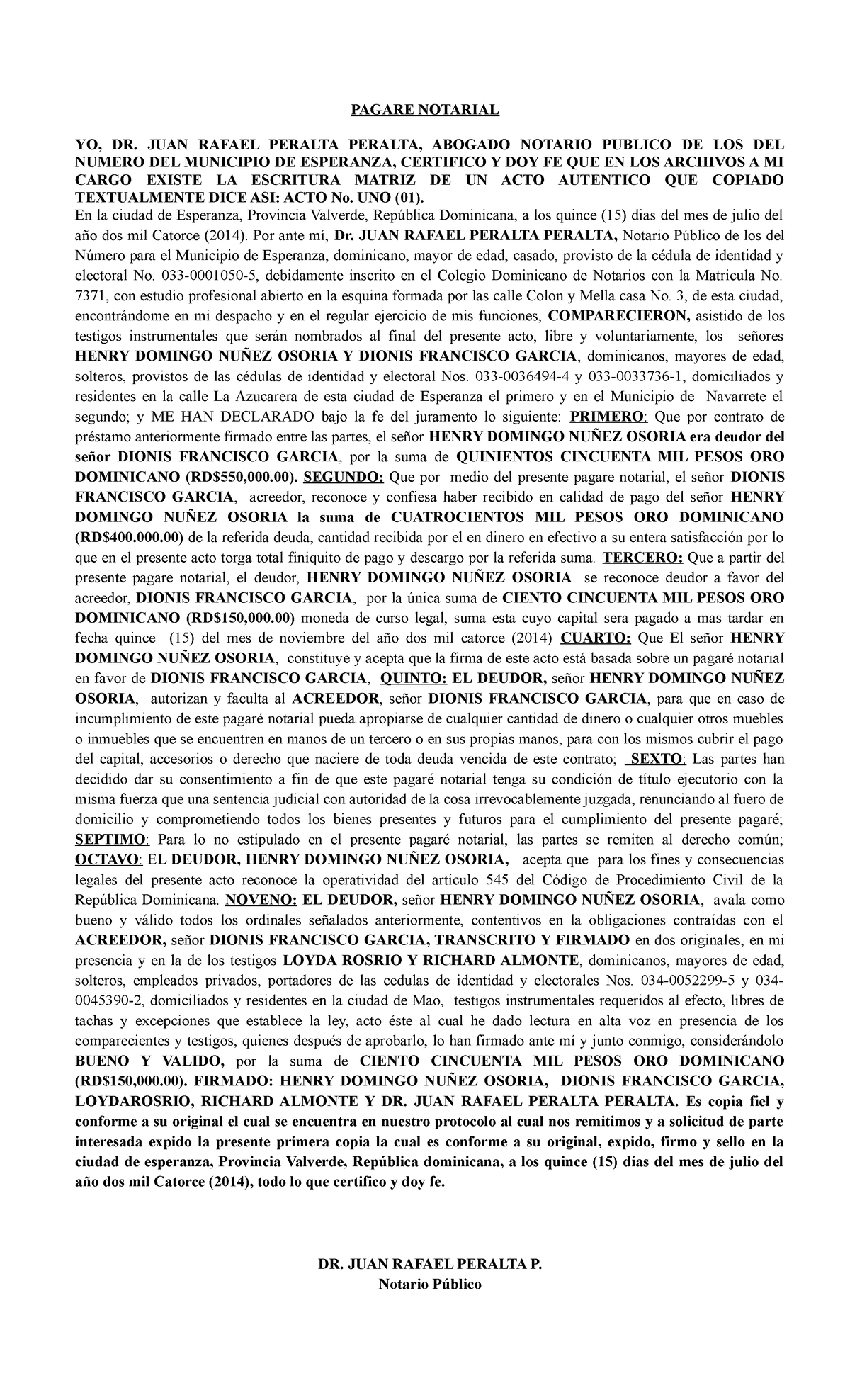 Pagare Notarial Modelo Pagare Notarial Yo Dr Juan Rafael Peralta Peralta Abogado Notario 0533