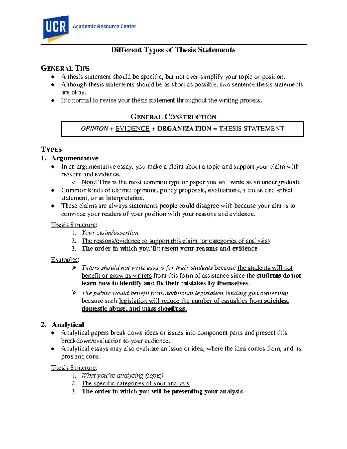 Thesis Statements Types (W21) - Different Types of Thesis Statements ...