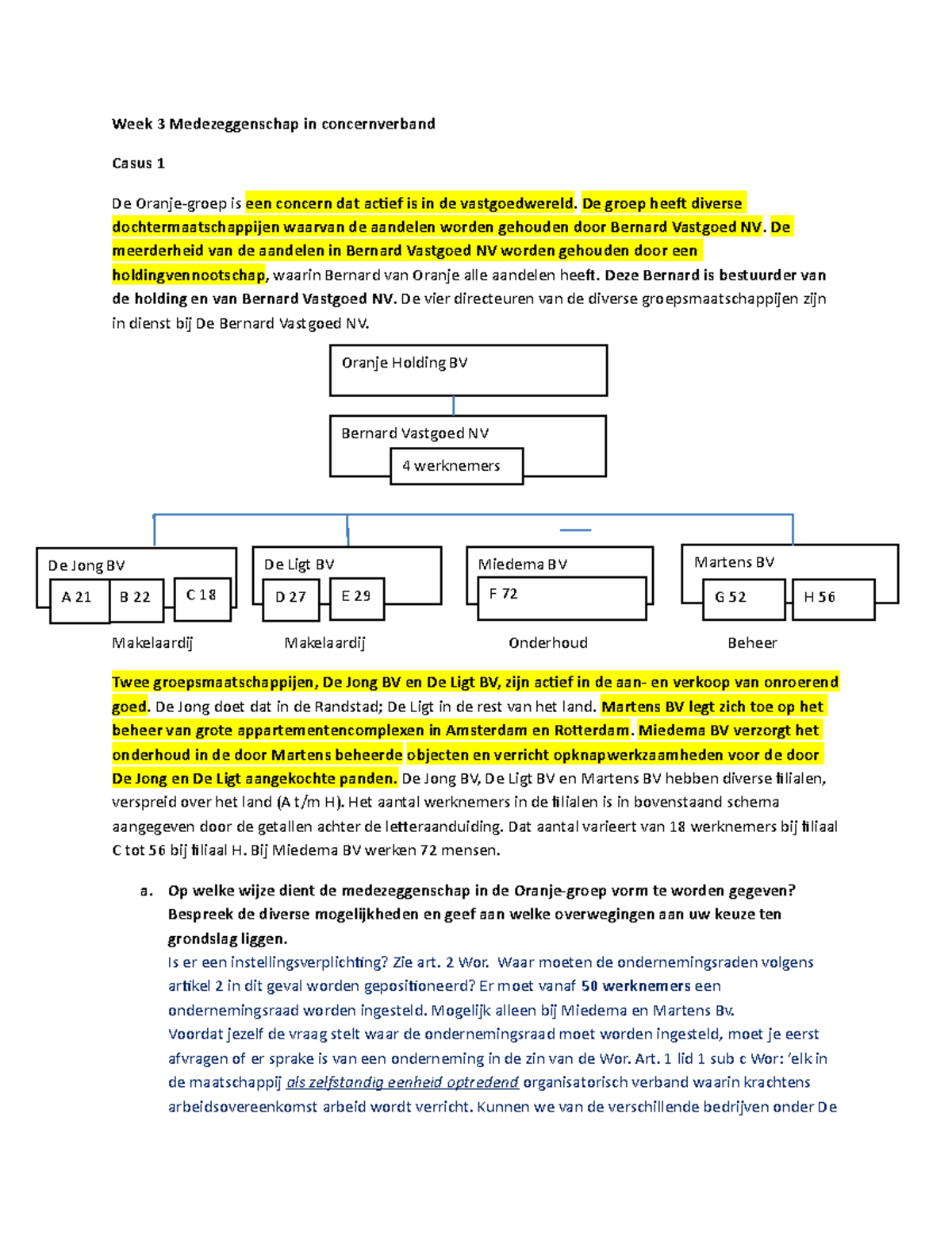 OA 2022 Casus Week 3 - Keuzevak Master Privaatrecht, Onderneming En ...