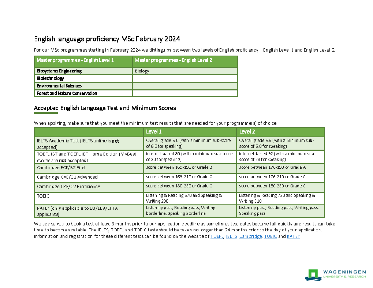 English language proficiency MSc February 2024 - Master programmes ...
