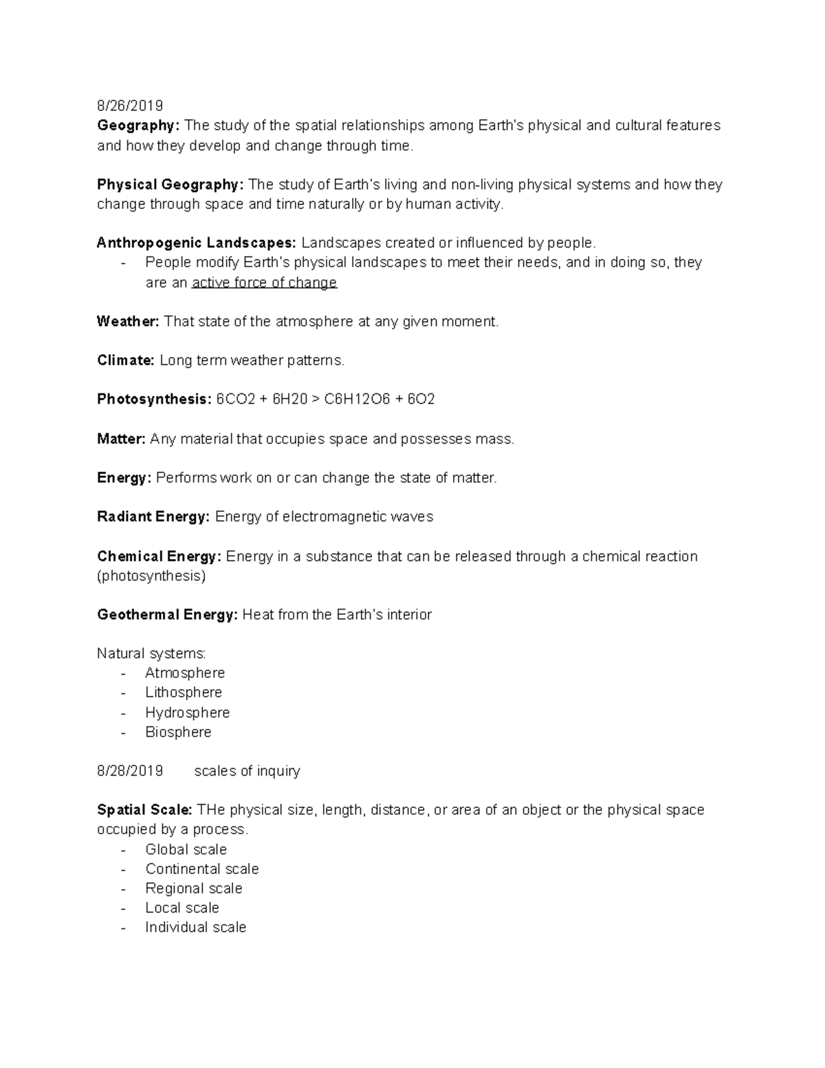 Geography Y2 Notes Professor Doerner 8/26/ Geography The study of