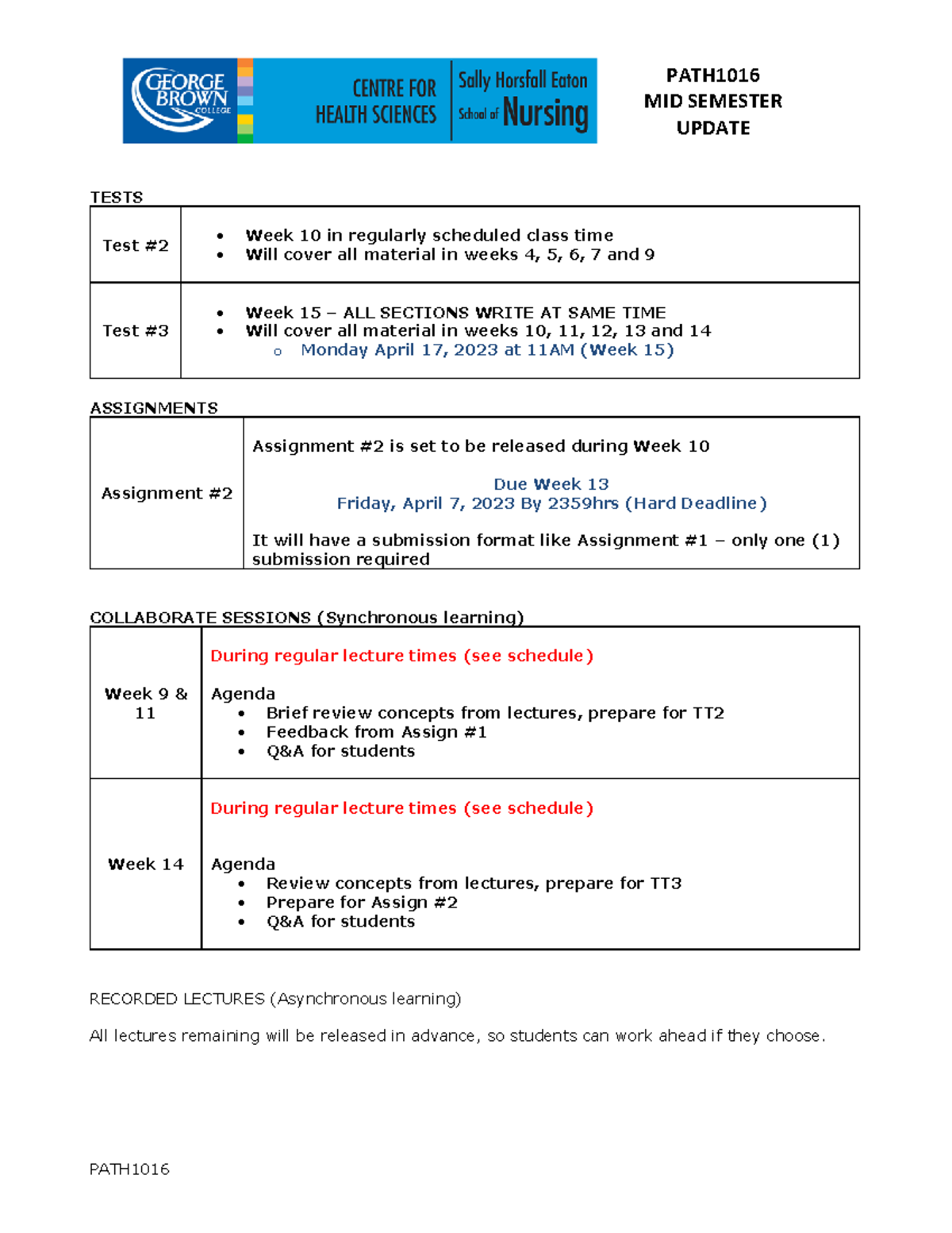 PATH1016 Mid Sem Update 2023 - PATH MID SEMESTER UPDATE PATH TESTS Test ...