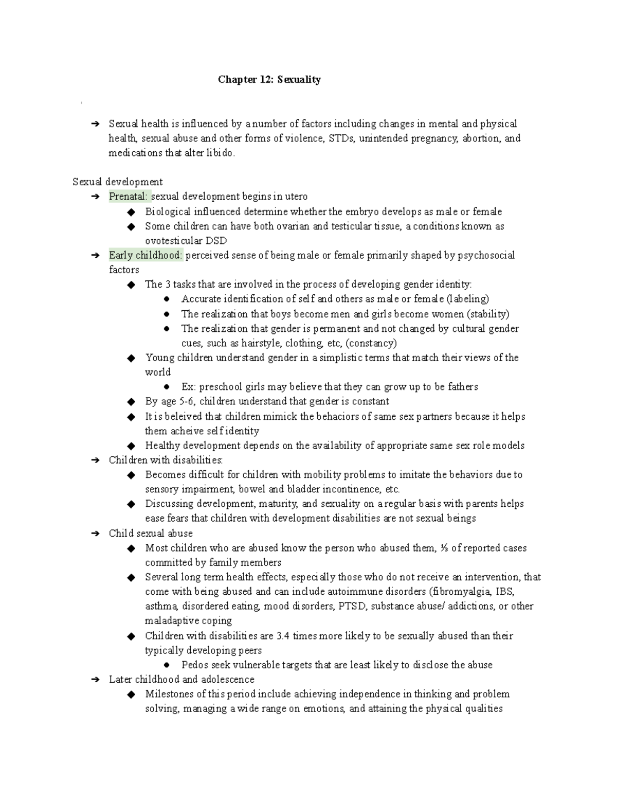 Chapter 12 Sexuality Notes Chapter 12 Sexuality Sexual Health Is Influenced By A Number Of