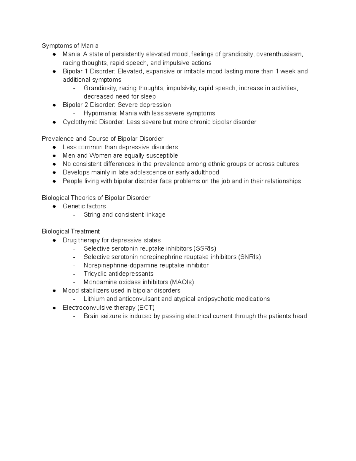 Symptoms of mania class notes Symptoms of Mania Mania A state of