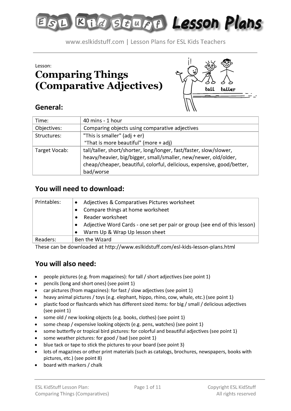 Comparisons-lesson-plan - ESL KidStuff Lesson Plan: Page 1 of 11 ...