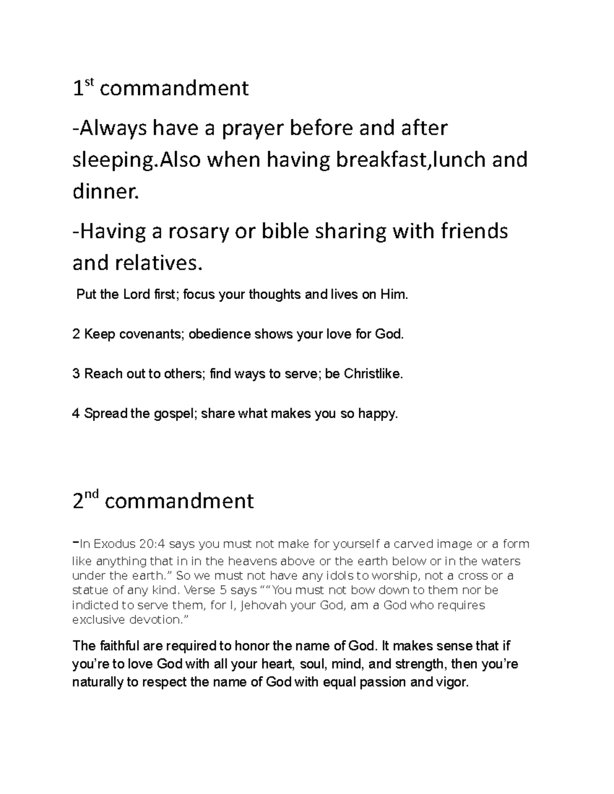 1st commandment - 1 st commandment -Always have a prayer before and ...