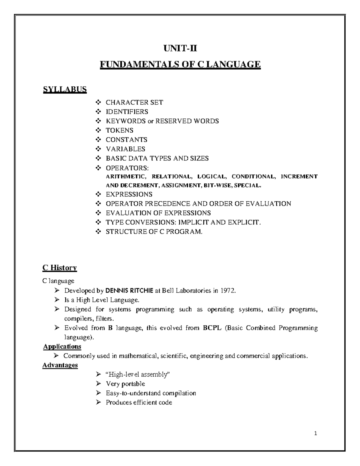 3. Basics or fundamentals of C - UNIT-II FUNDAMENTALS OF C LANGUAGE ... image.