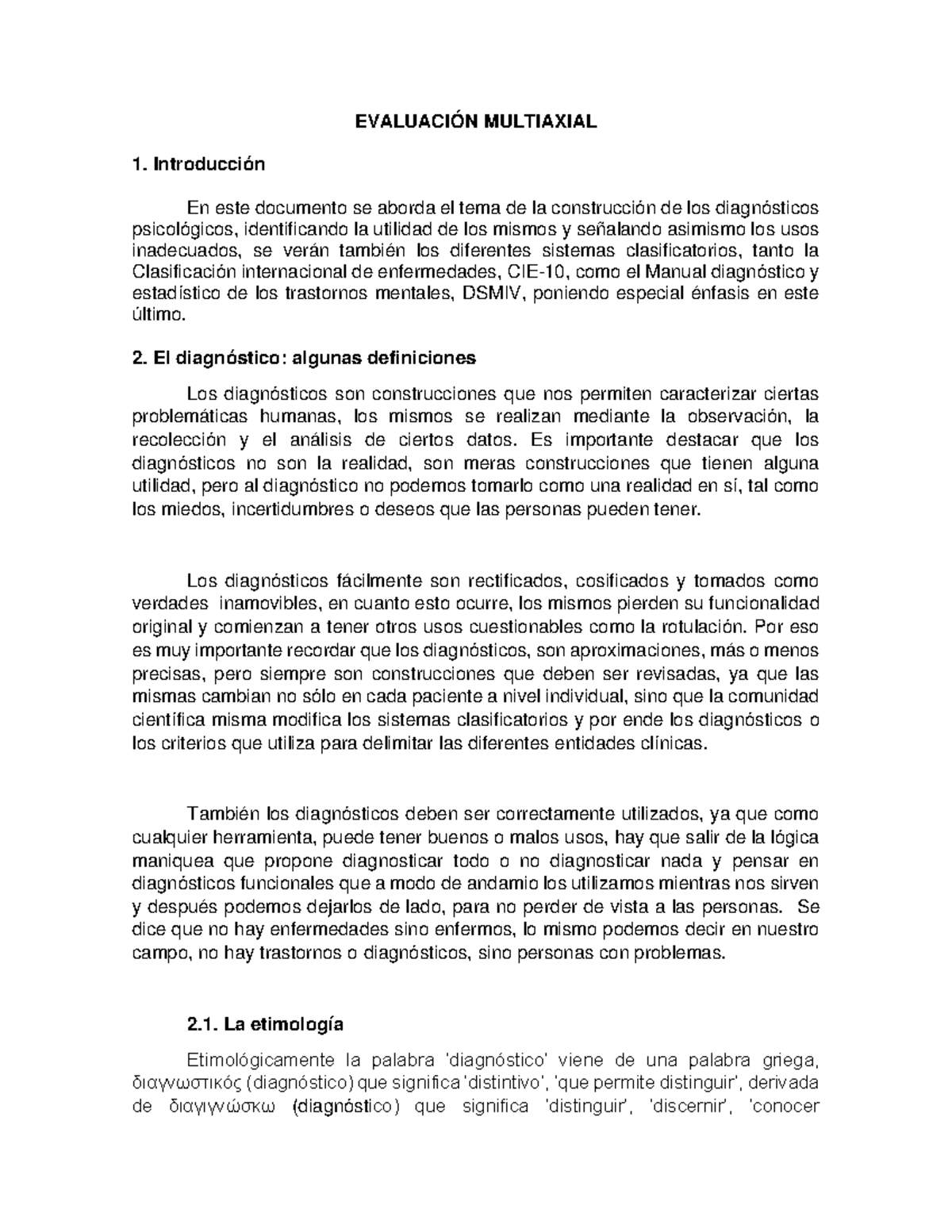 Evaluación multiaxial - EVALUACIÓN MULTIAXIAL Introducción En este ...