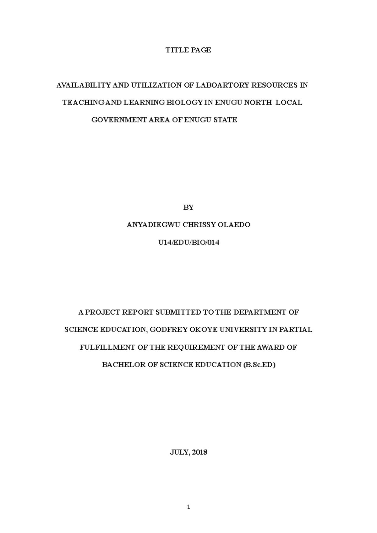 Availability AND Utilization OF Laboratory Resourses IN Teaching ...