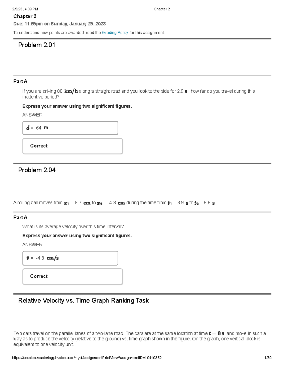 Chapter 2 - Chapter 2 Due: 11:59pm on Sunday, January 29, 2023 To ...