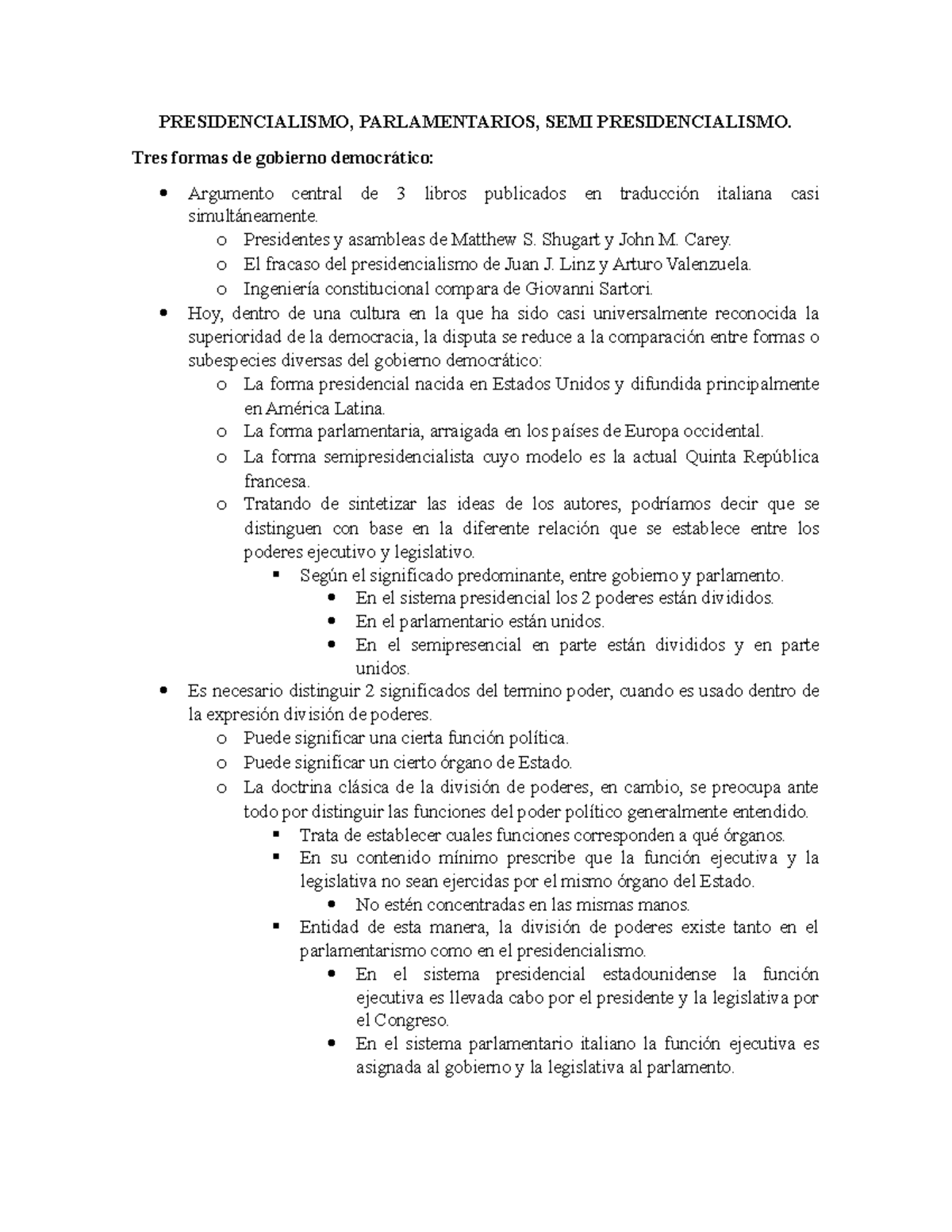 Presidencialismo, Semipresidencialismo Y Parlamentarismo ...