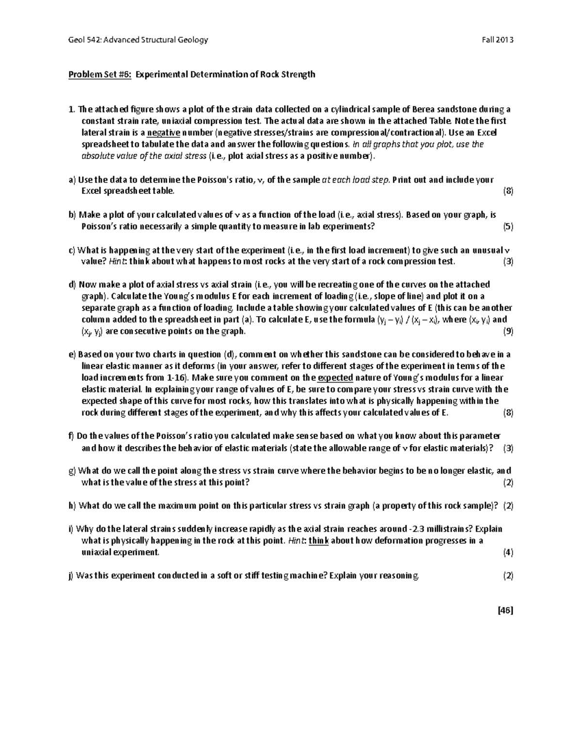 Problem Set 6: Experimental Determination of Rock Strength - Geol 542 ...