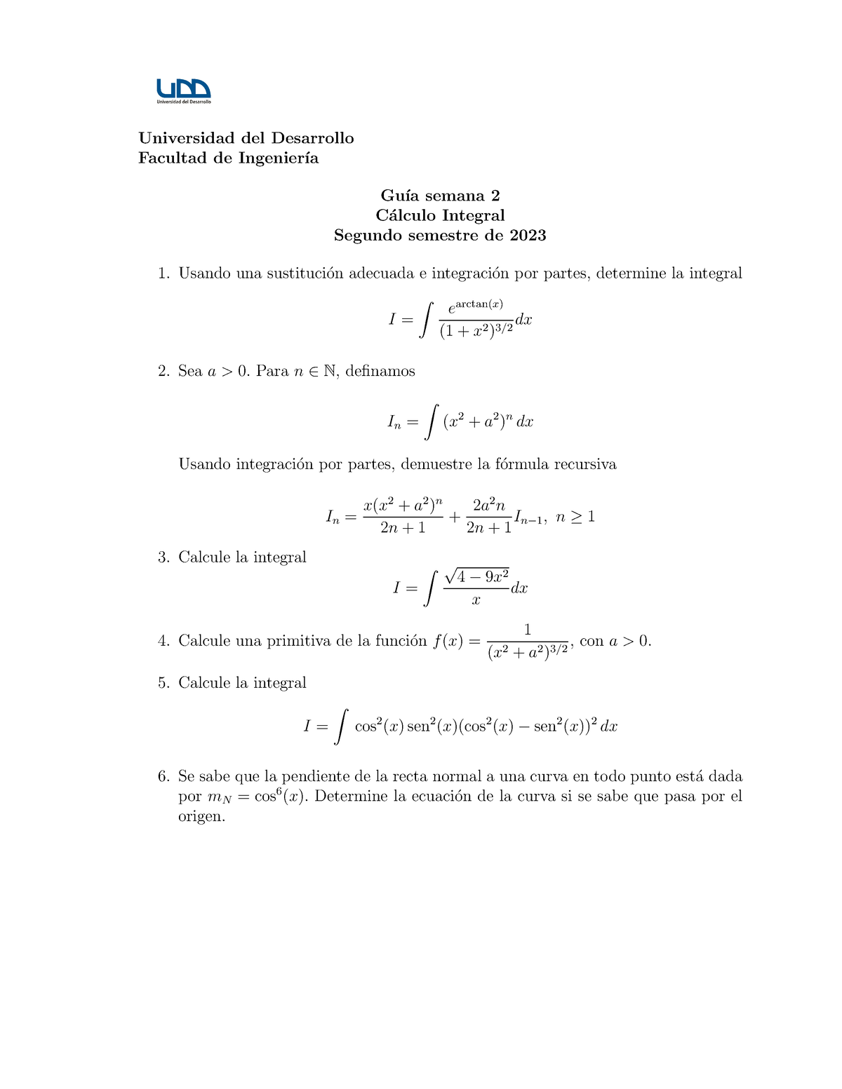 Guía Semana 2 Cálculo Integral UDD 2023-2 - Universidad Del Desarrollo ...