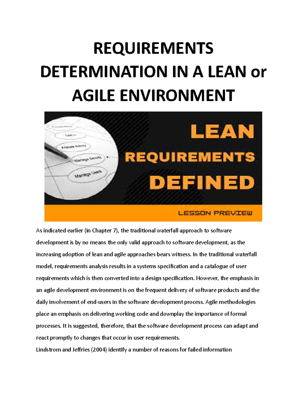 Requirements Determination IN A LEAN or Agile Environment ...