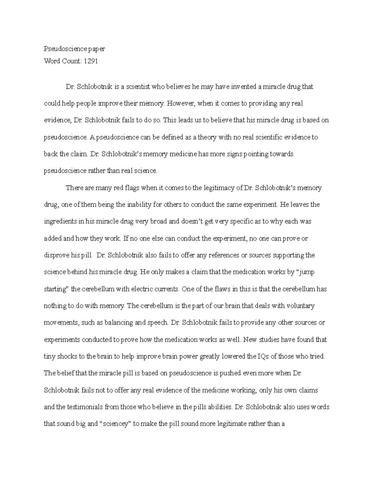 Psych 101 Midterm Paper - Pseudoscience paper Word Count: 1291 Dr ...