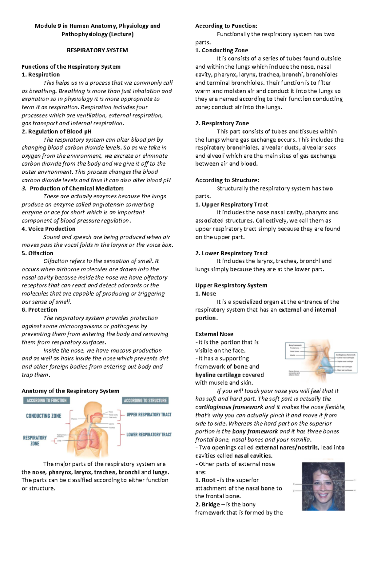 Respiratory System - Anatomy - Module 9 In Human Anatomy, Physiology 